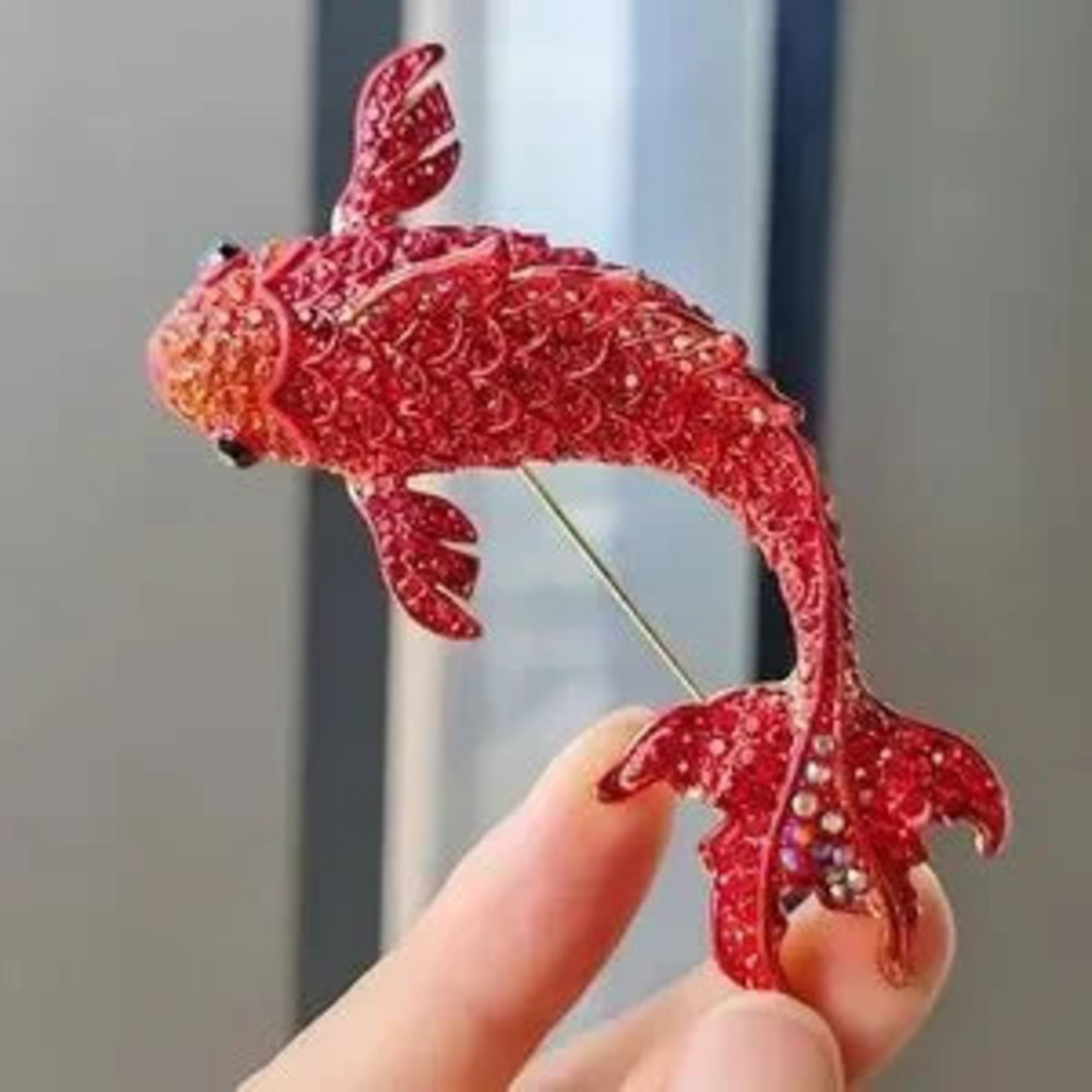 Luxe Red Crystal Koi Fish Rhinestones Brooch